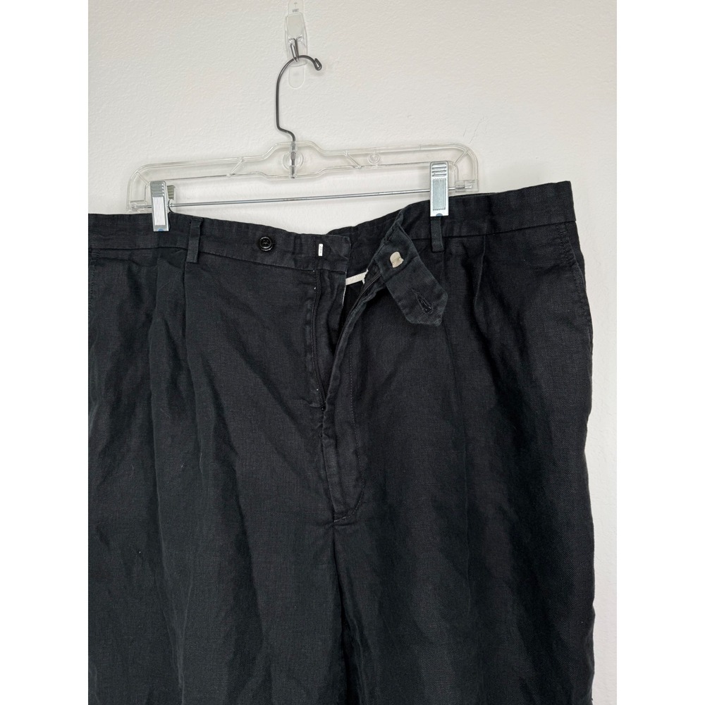 Mens Black 100% Linen Pleated Shorts Size 40 Regular Lightweight Summer Casual - Picture 3 of 9